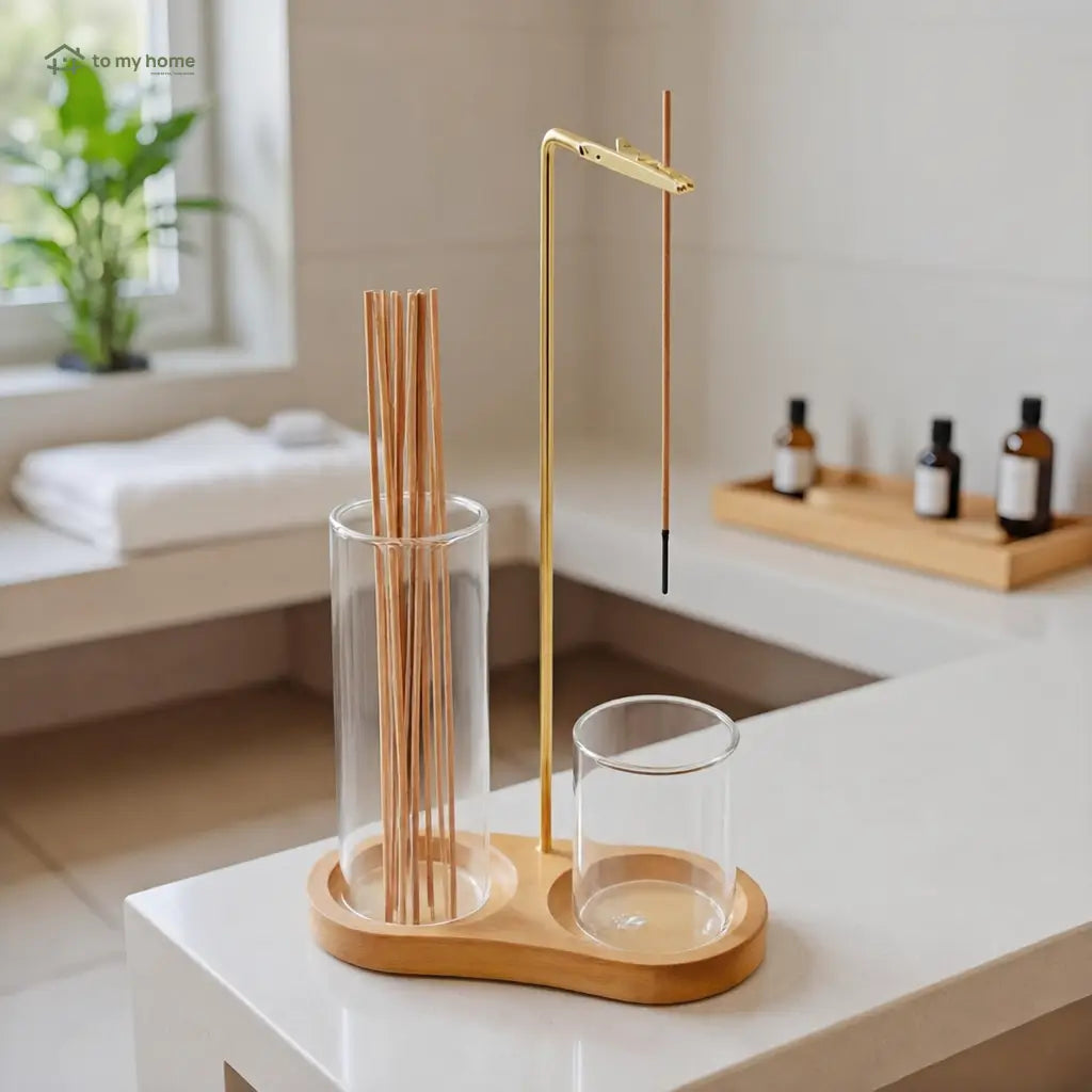 2-in-1 wooden incense and candle holder with removable glass ash catcher for meditation, yoga, bedroom and minimalist home decor Tomyhome Global
