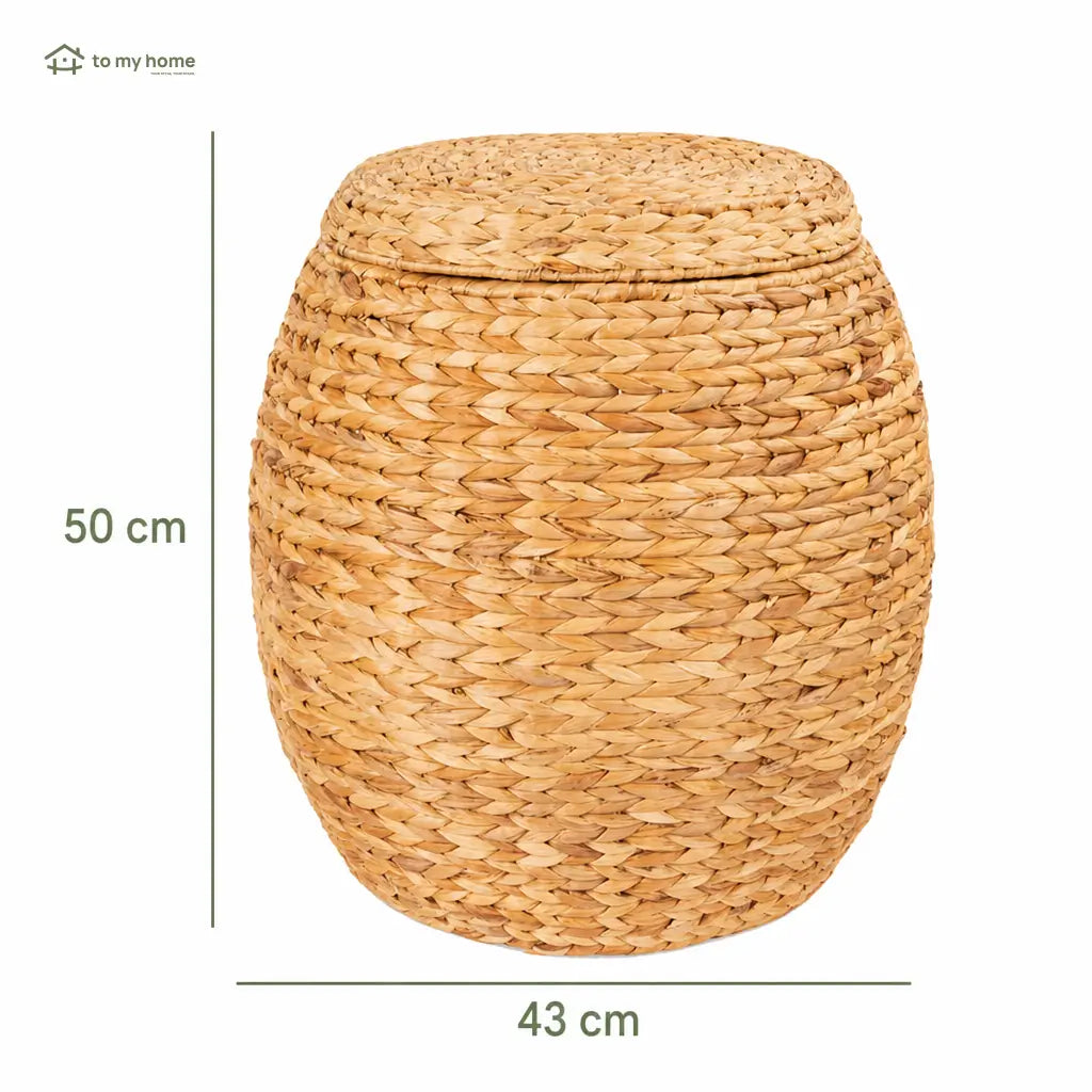 Handwoven water hyacinth storage basket with lid and metal frame for blankets, toys, laundry, and living room organization in any home Tomyhome Global