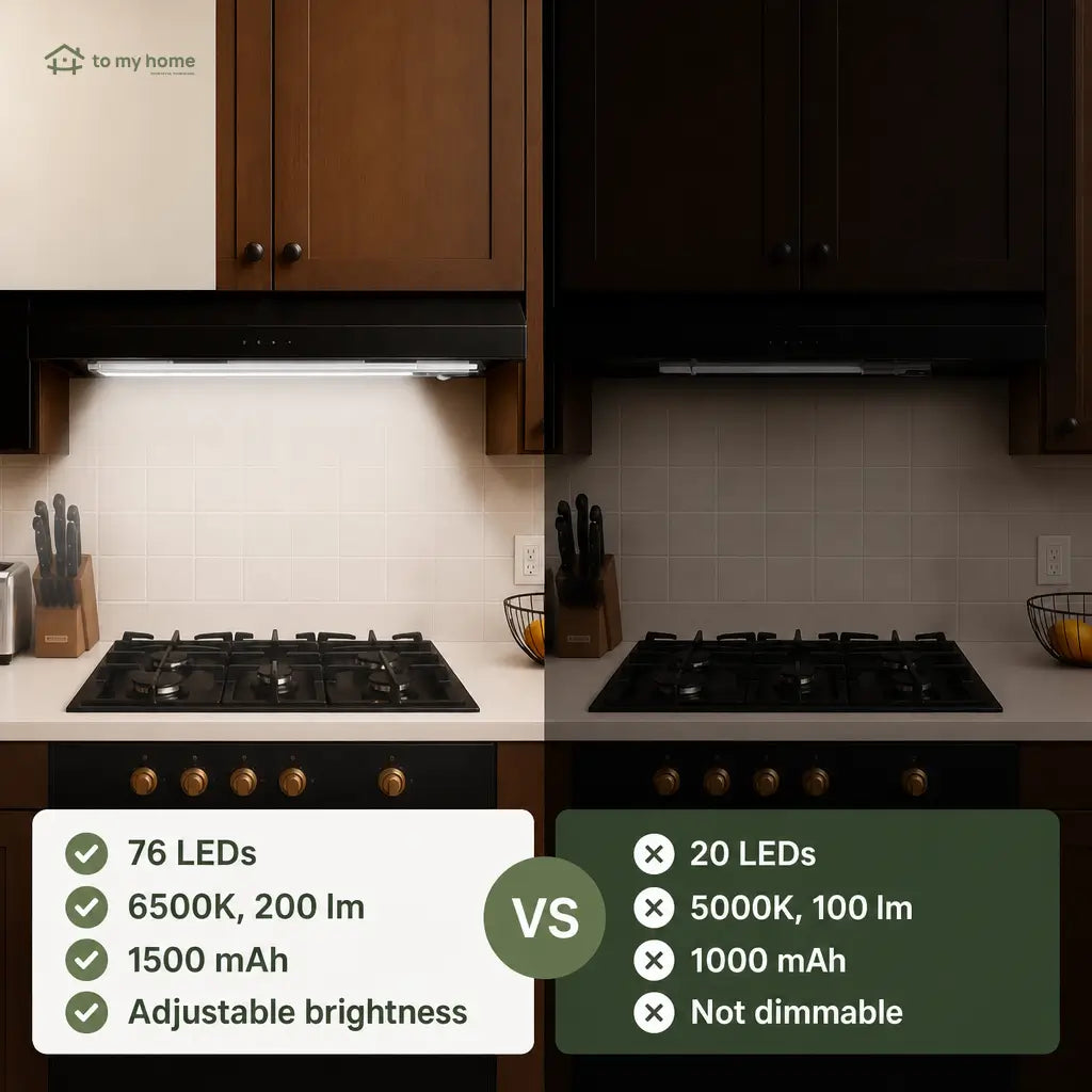 Under cabinet motion sensor lights, USB-C rechargeable dimmable 76 LED white light bars for kitchens, closets, pantries and stairs, 2 pack Tomyhome Global