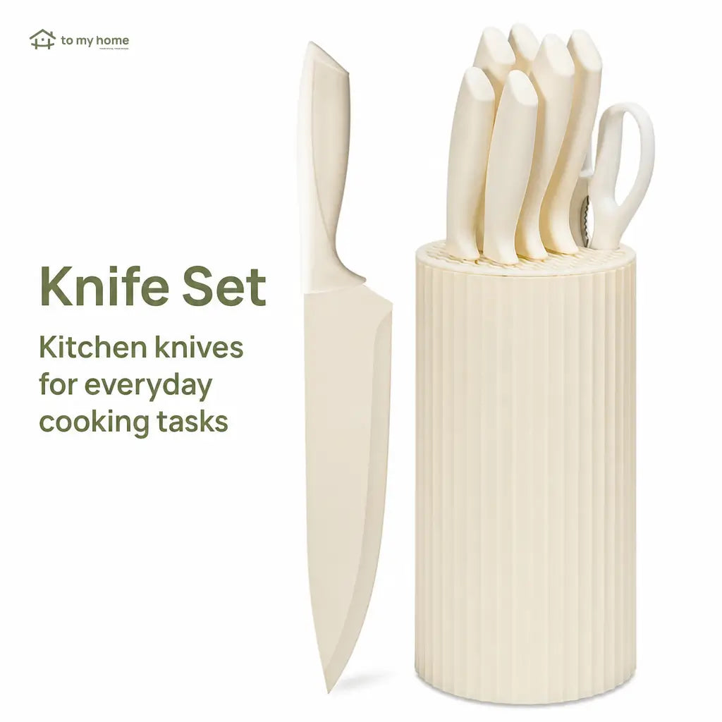 8-piece black kitchen knife set with non-stick rust-resistant blades, universal block and kitchen shears for everyday home cooking prep Tomyhome Global