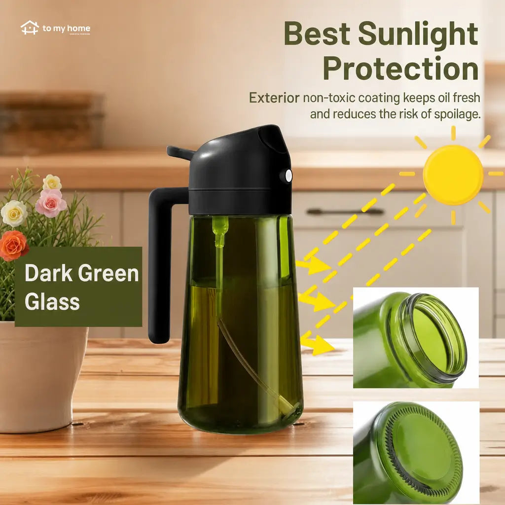 2-Pack Refillable Oil Sprayer and Dispenser Bottles, 470 ml Dark Glass Misters for Air Fryer, BBQ and Everyday Kitchen Cooking Tomyhome Global