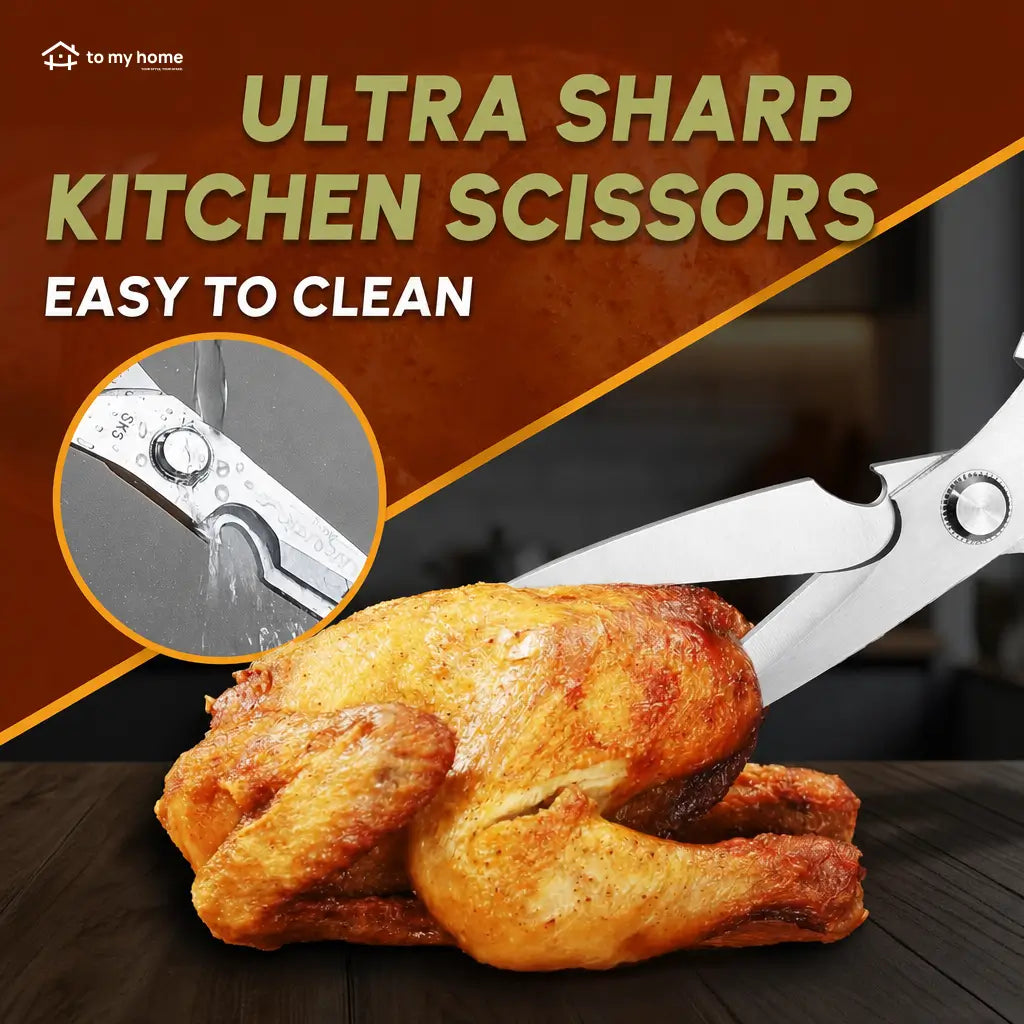 Heavy-duty stainless steel kitchen shears with detachable mirror-polished blades for poultry, fish bones, vegetables, and everyday meal prep at home kitchens Tomyhome Global