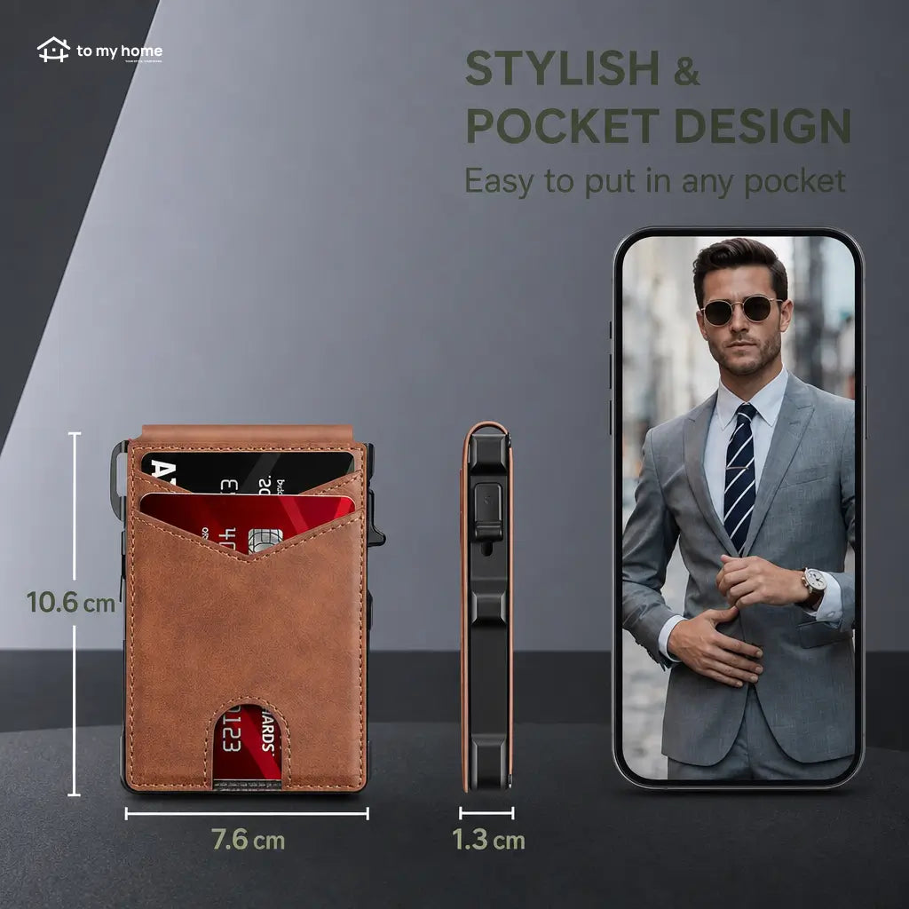 Men’s Slim RFID Blocking Bifold Wallet with Pop-Up Card Access, Removable Money Clip and ID Window for Everyday Pocket Carry Tomyhome Global