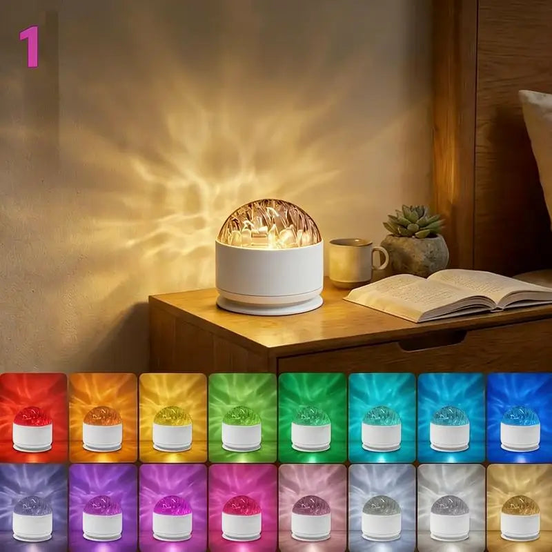 Luz Projetora 3D de Ondas de Água e Mar com Modo RGB de 16 Cores e Controlo Remoto para Relaxamento no Quarto, Ambiente Noturno Romântico e Iluminação Decorativa de Ambiente