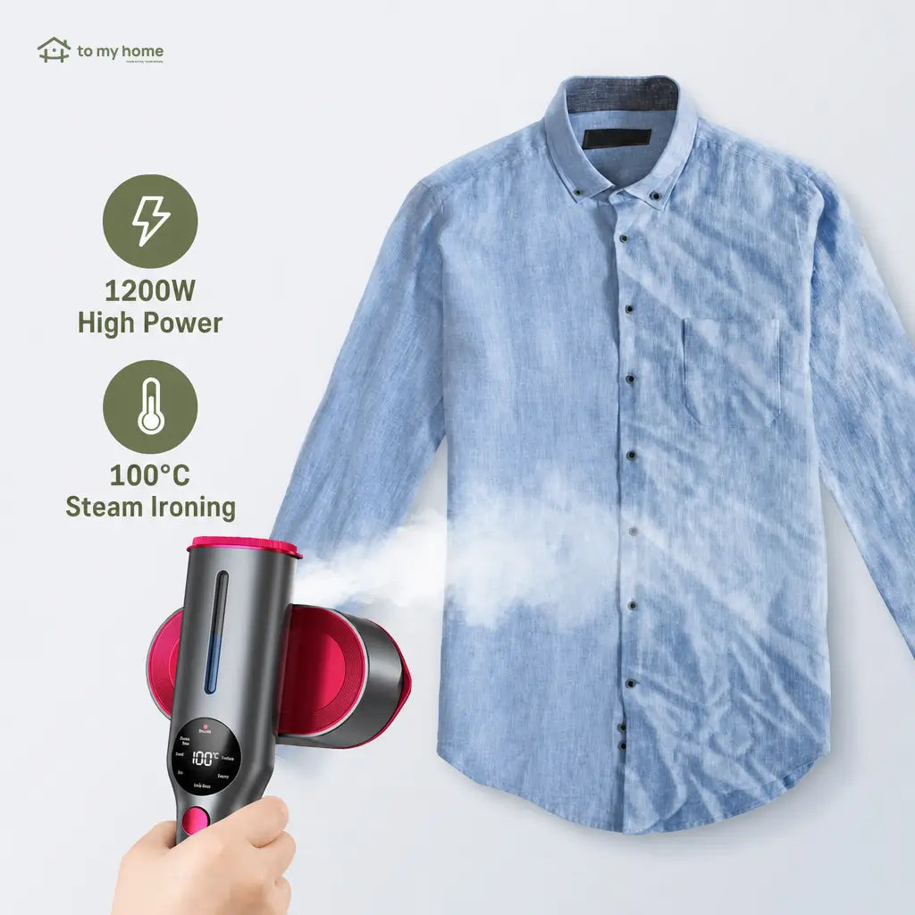Portable 2-in-1 garment steamer iron with 7 modes, LCD display and swivel handle for travel and quick touch-ups at home Tomyhome Global