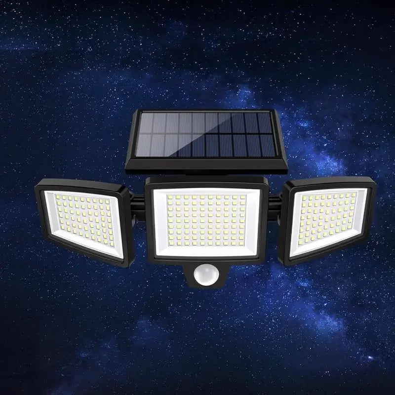 Solar Outdoor Security Lights 2500LM 210 LED IP65 Waterproof 3 Head Dimmable Spotlights for Yard Garage Porch Pool Garden Barn Patio Area
