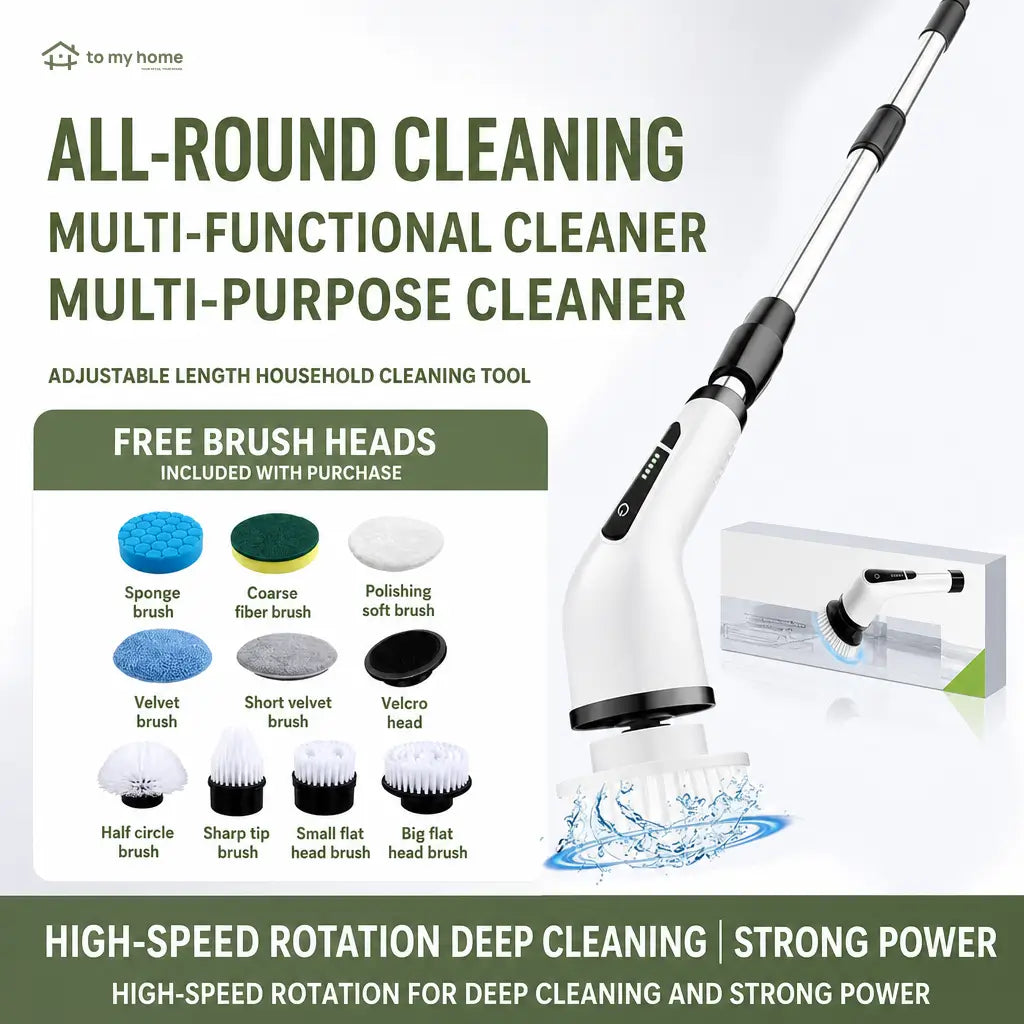 Cordless Electric Spin Scrubber with 9 Brush Heads, Extendable Handle and IPX7 Waterproof Cleaning for Bathrooms, Tile, Tubs and Kitchens Tomyhome Global