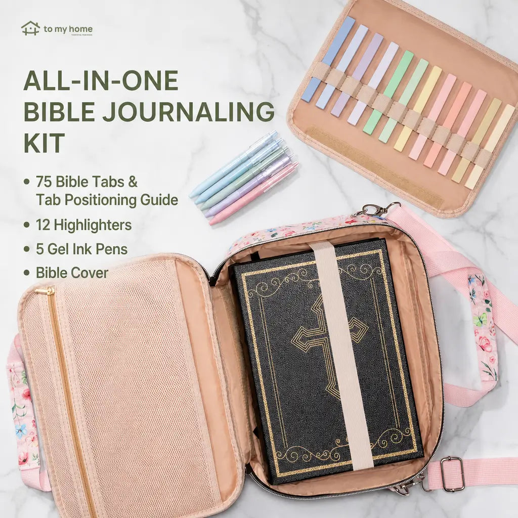 Multi-compartment Bible bag with handles, adjustable shoulder strap and journaling supplies for women’s study, worship and travel at church or home Tomyhome Global
