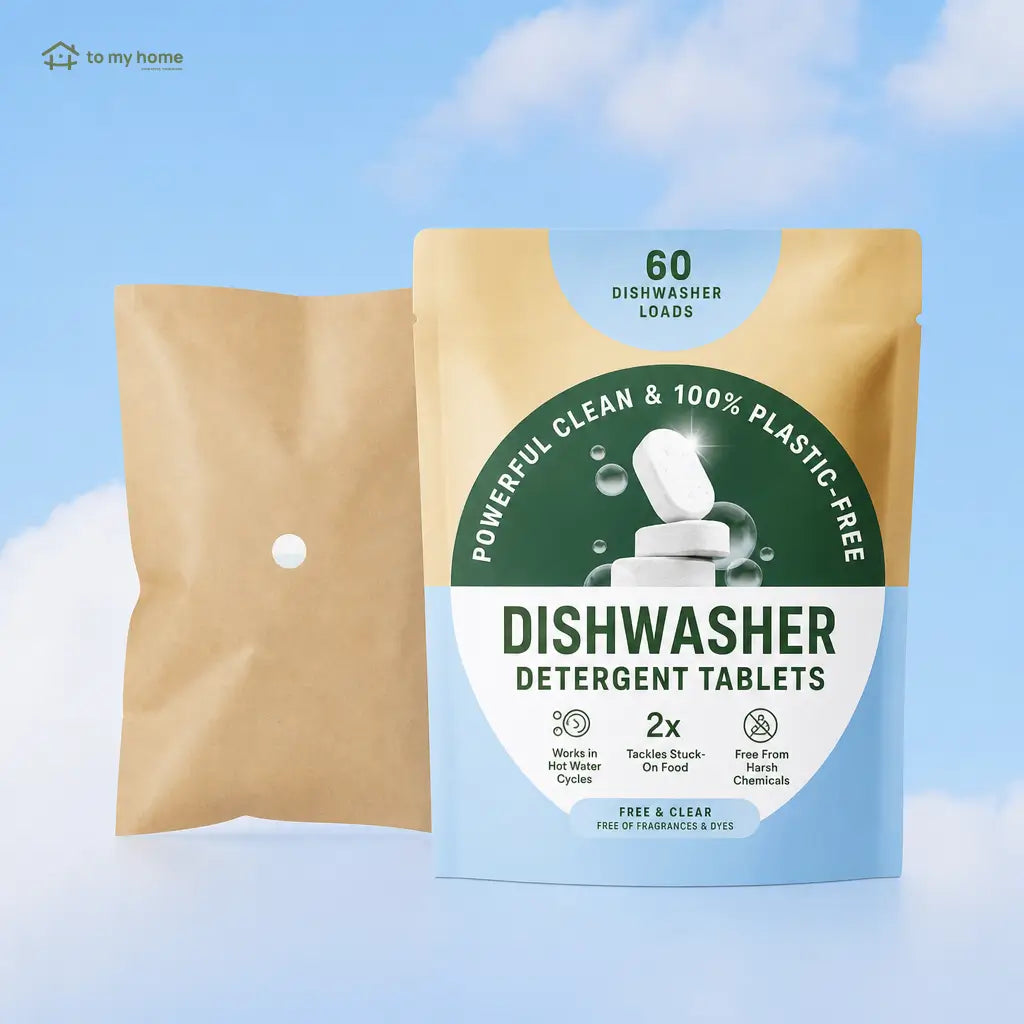 Mineral and plant-based dishwasher tablets, fragrance-free and plastic-free, for compact dishwashing with clean ingredients and effective stain removal in eco-conscious homes Tomyhome Global