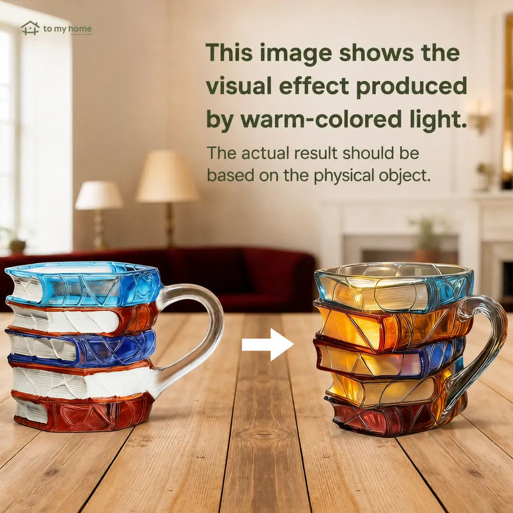 Stackable book-shaped ceramic mug with colorful 3D artwork, heat-resistant handle, reusable coffee cup creative gift for readers at home or office Tomyhome Global