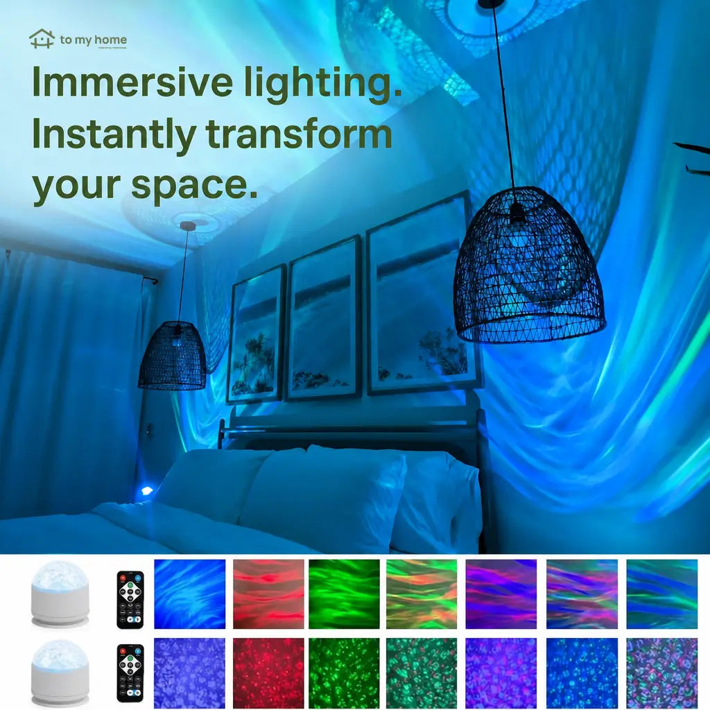 Remote control star projector night light with 16 colors, ocean wave and aurora effects for bedrooms, kids’ rooms and cozy parties Tomyhome Global