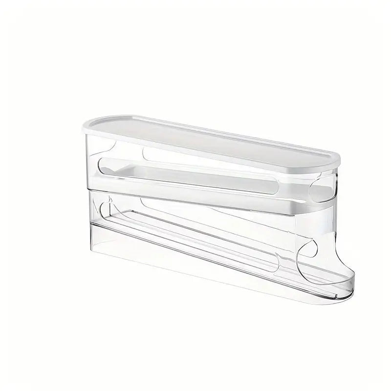Rolling Egg Storage Box Clear Plastic Space-Saving Refrigerator Organizer Gravity Feed Automatic Dispenser Durable Container for Kitchen Countertop Fridge Pantry Storage
