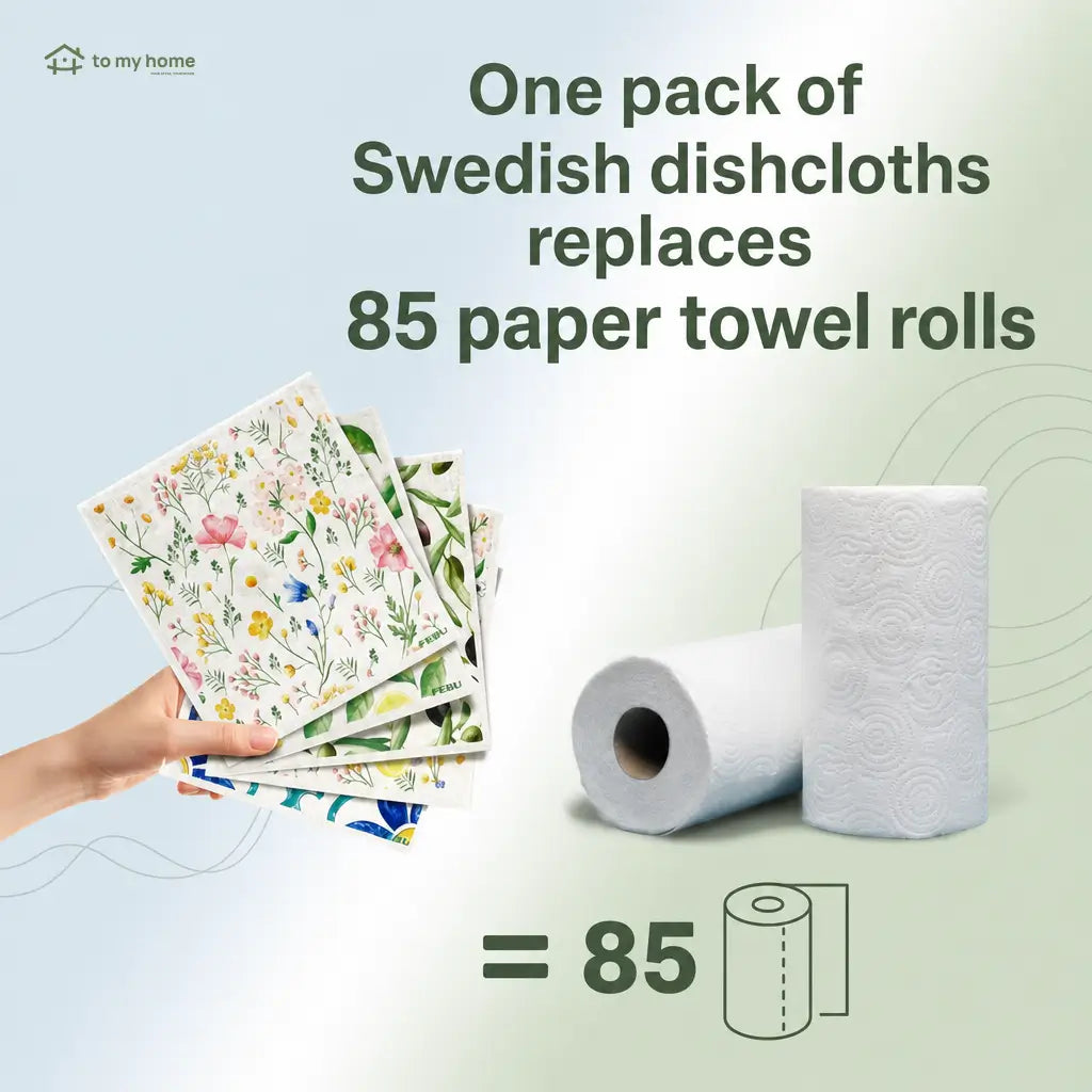 Swedish dishcloths 5 pack, absorbent reusable paper towel alternative for non-scratch kitchen cleaning, countertops, sinks, pots, walls and floors Tomyhome Global