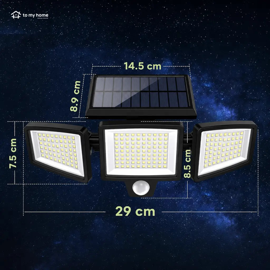 3-head solar motion sensor light, IP65 waterproof 210 LED outdoor security floodlight with remote control for driveway, garden, garage and porch Tomyhome Global