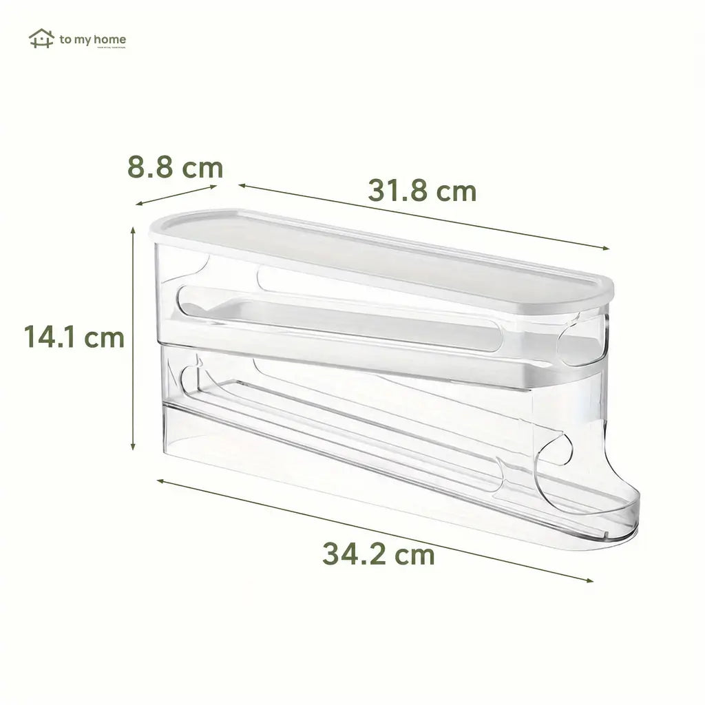 Clear rolling egg storage box with stackable plastic design for space-saving refrigerator and kitchen organization, keeping eggs visible and tidy Tomyhome Global