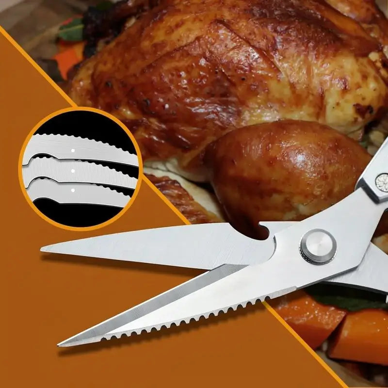 Sharp All-Purpose Stainless Steel Kitchen Scissors Heavy-Duty Poultry Shears Dishwasher Safe Silver Cooking Tool for Chicken Bones Turkey Meat and Food