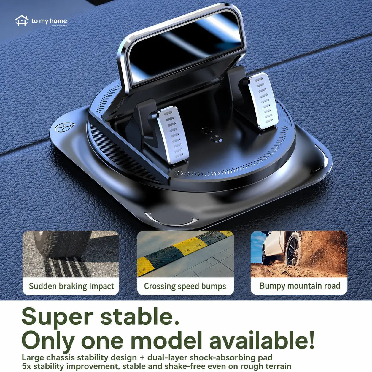 360° Rotating Car Phone Holder with Suction Cup Base for Stable Dashboard Navigation, One-Handed Use, iPhone and Android Phones in Most Cars Tomyhome Global