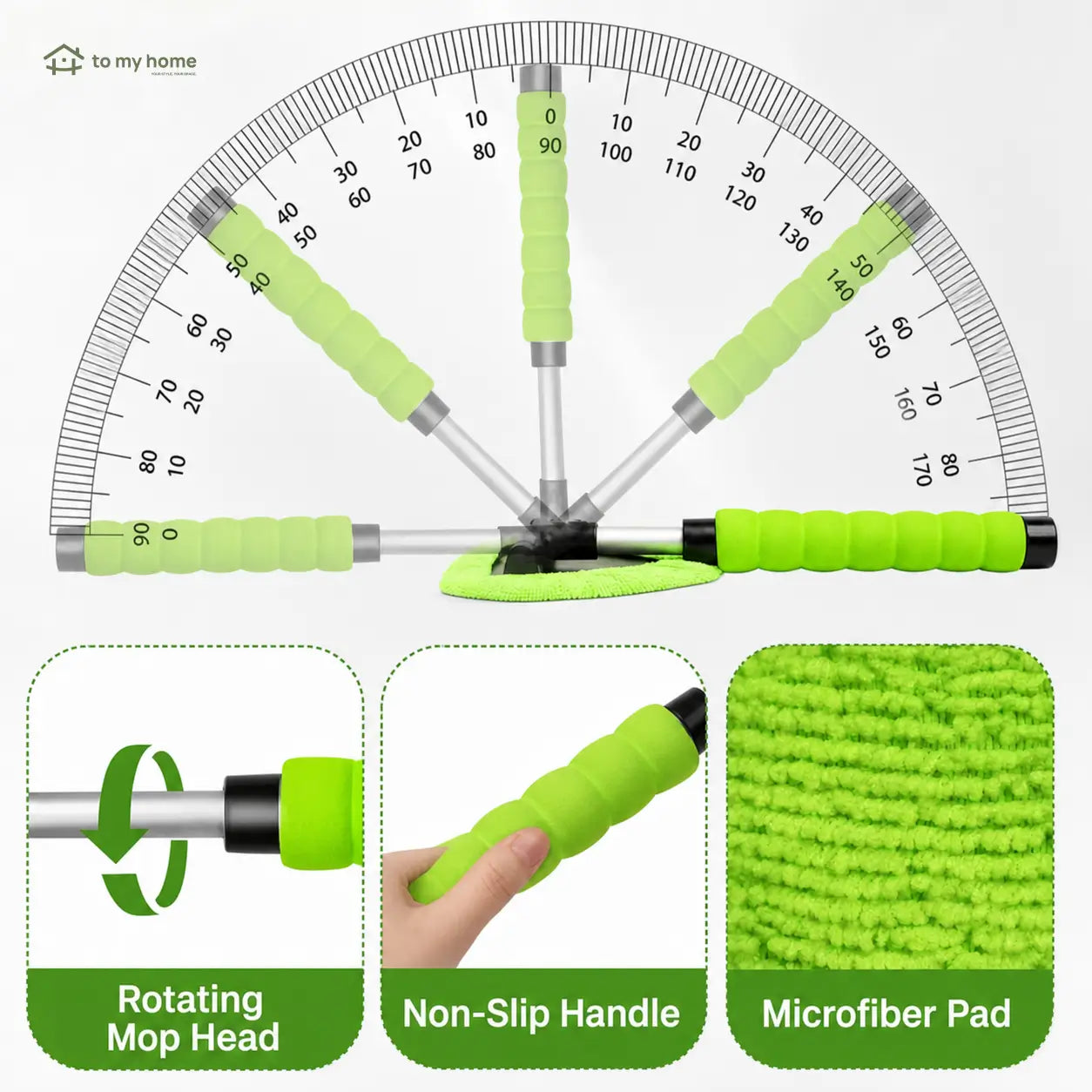 Extendable Windshield Cleaning Tool with 180° Swivel Head and 4 Reusable Microfiber Pads for Interior and Exterior Cars, Trucks, SUVs, and RVs Tomyhome Global