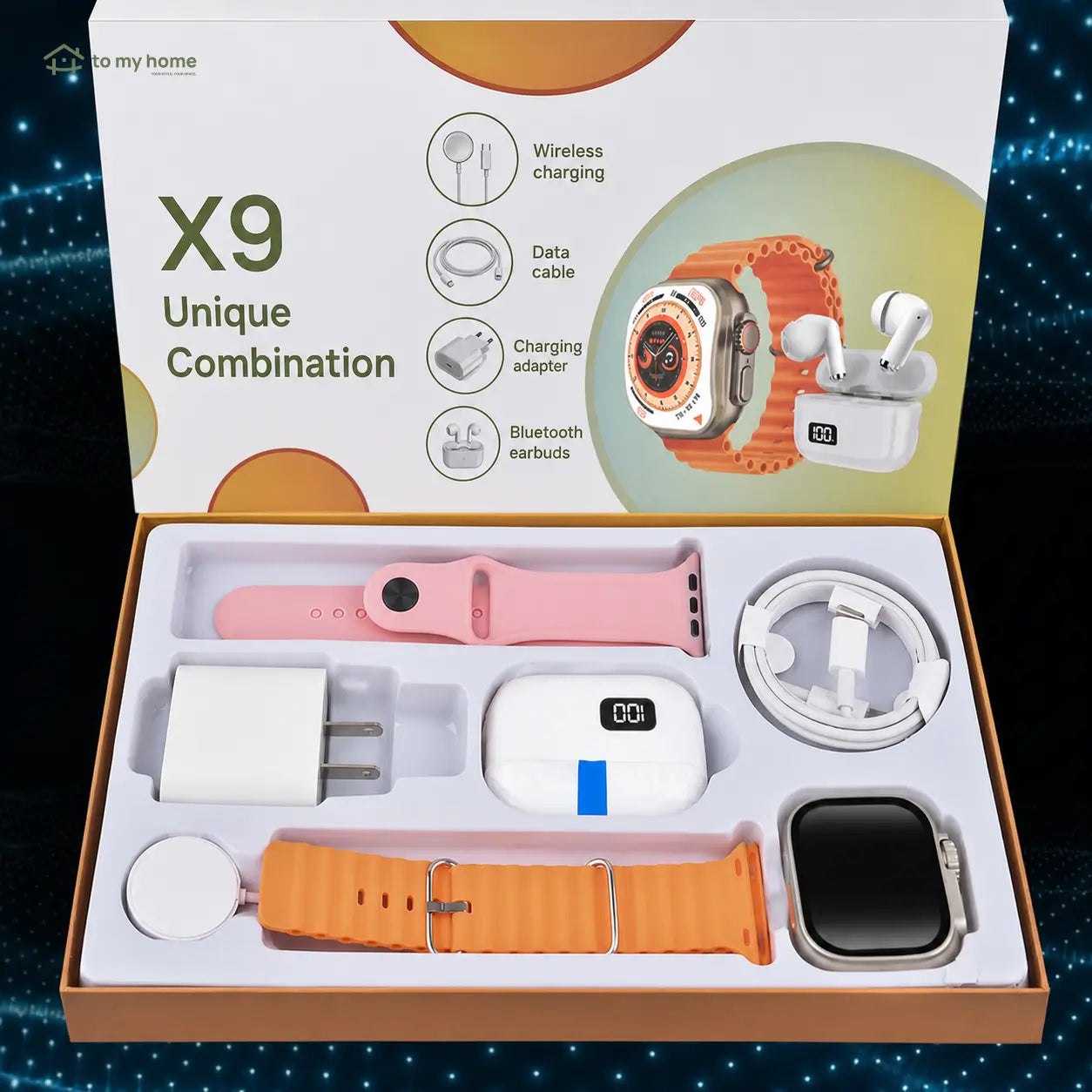 Portable 6-in-1 smartwatch kit with Bluetooth earbuds, 20W fast charger, Type-C cable and magnetic charging for everyday connectivity on the go Tomyhome Global