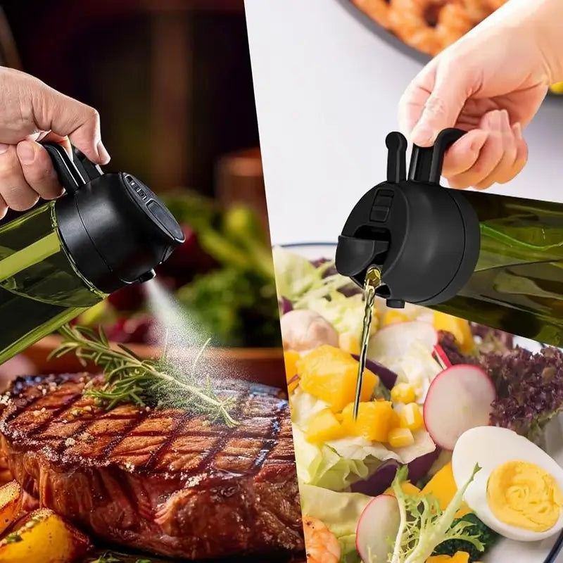 2-Pack 2-in-1 Oil Sprayer for Cooking 470ml Light-Blocking Glass Olive Oil Dispenser Bottle for Kitchen Food-Grade Mister for Air Fryer BBQ and Salads