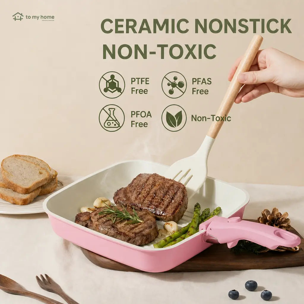 Ceramic Nonstick 22-Piece Cookware Set with Detachable Handles and Lids for Induction Kitchens, RV Cooking, Outdoor Meals, and Easy Storage Tomyhome Global