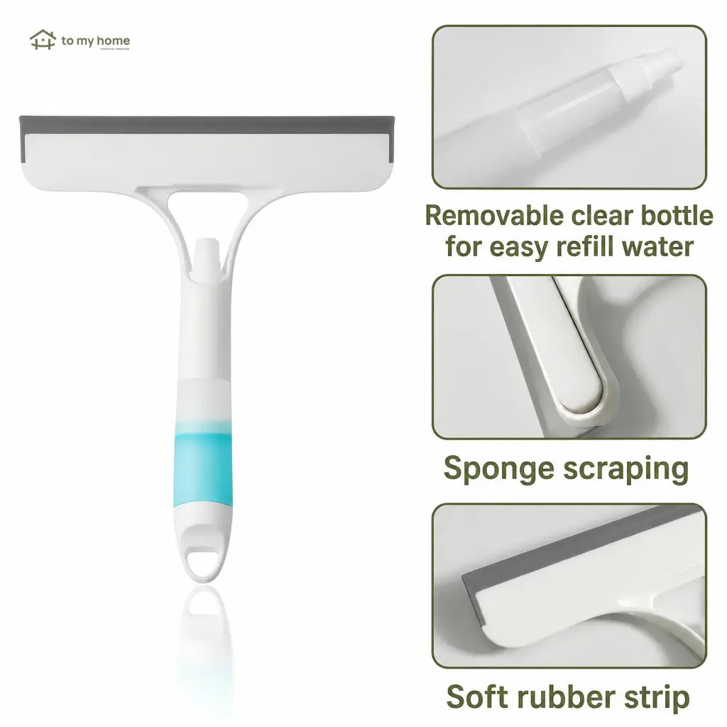3-in-1 window cleaning squeegee with spray, scraper and microfiber scrubber, lightweight tool for car windshields, glass and tabletops Tomyhome Global