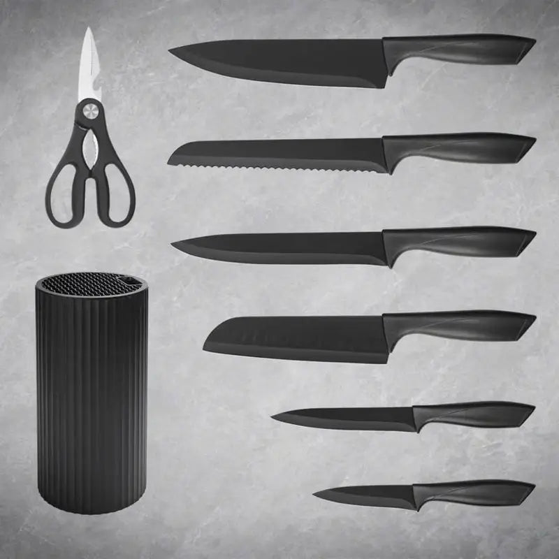8-Piece Stainless Steel Knife Set with Block Sharp Anti-Rust Ergonomic Handle for Chef Meat Vegetable Slicing Dicing Mincing and Daily Use