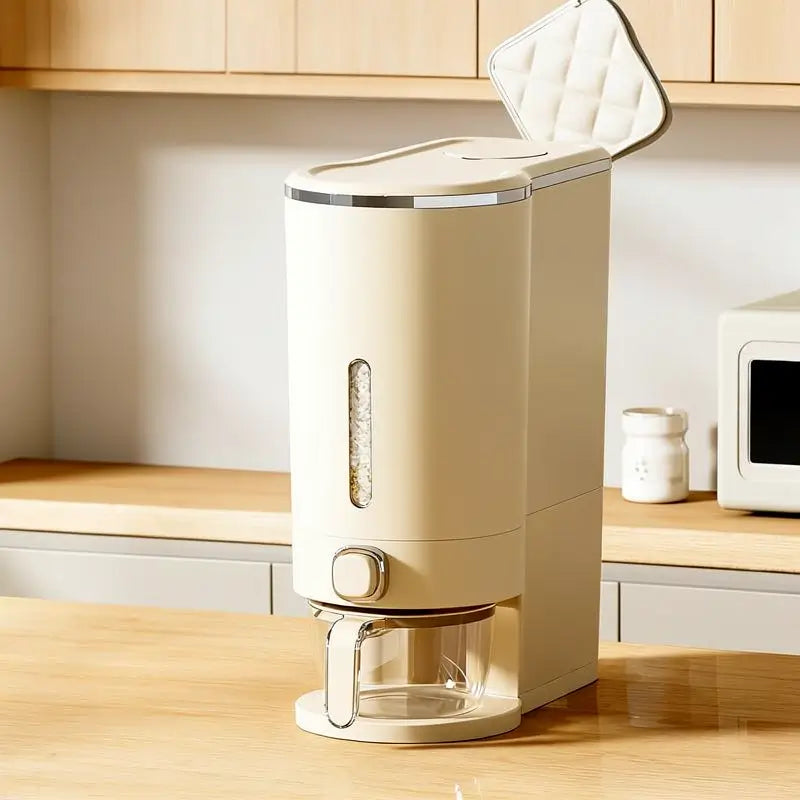 Airtight Rice Dispenser with Measuring Cup Moisture-Resistant Grain Container for Cereal Soybeans Corn Pet Food for Kitchen Pantry Food Storage Case