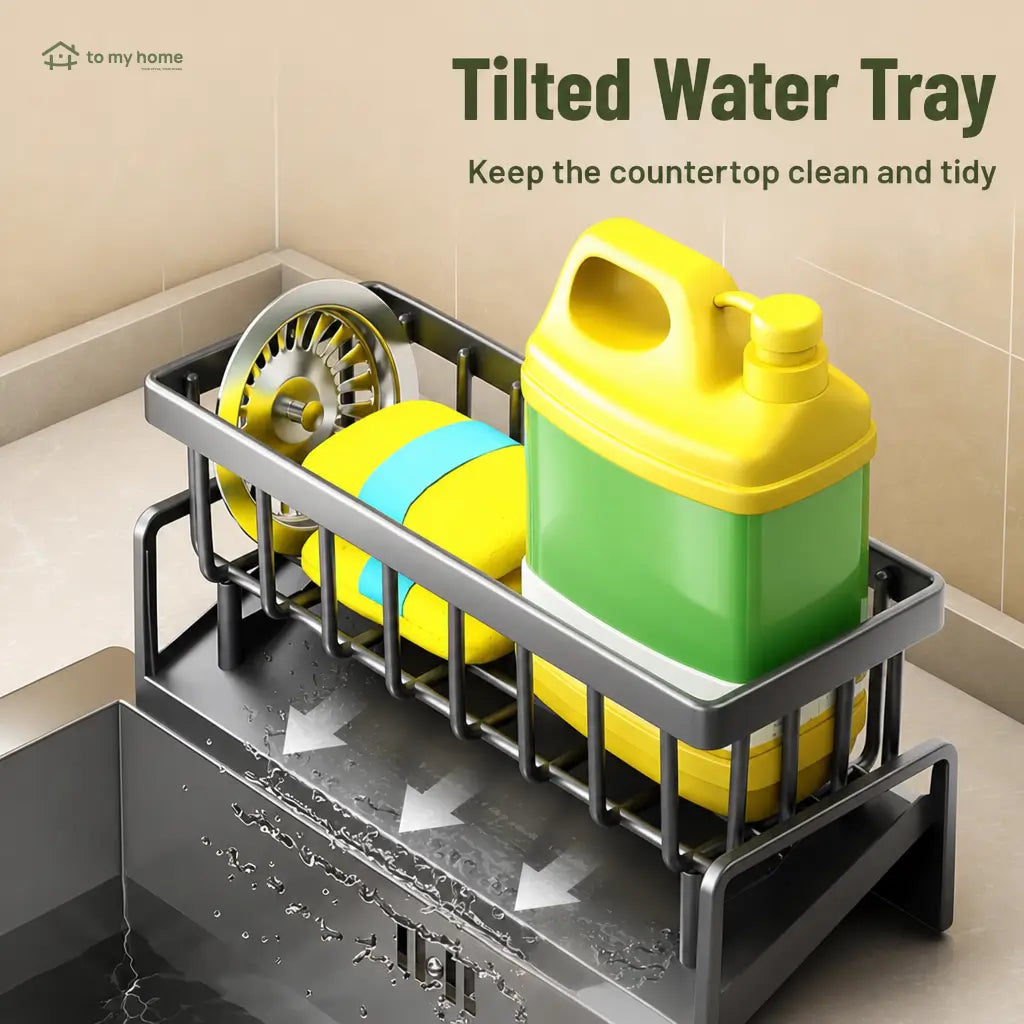 Corrosion-resistant metal sink organizer with high brush holder for sponges, scrubbers, bottles, and clutter-free kitchen counters beside your dishwashing area every day Tomyhome Global