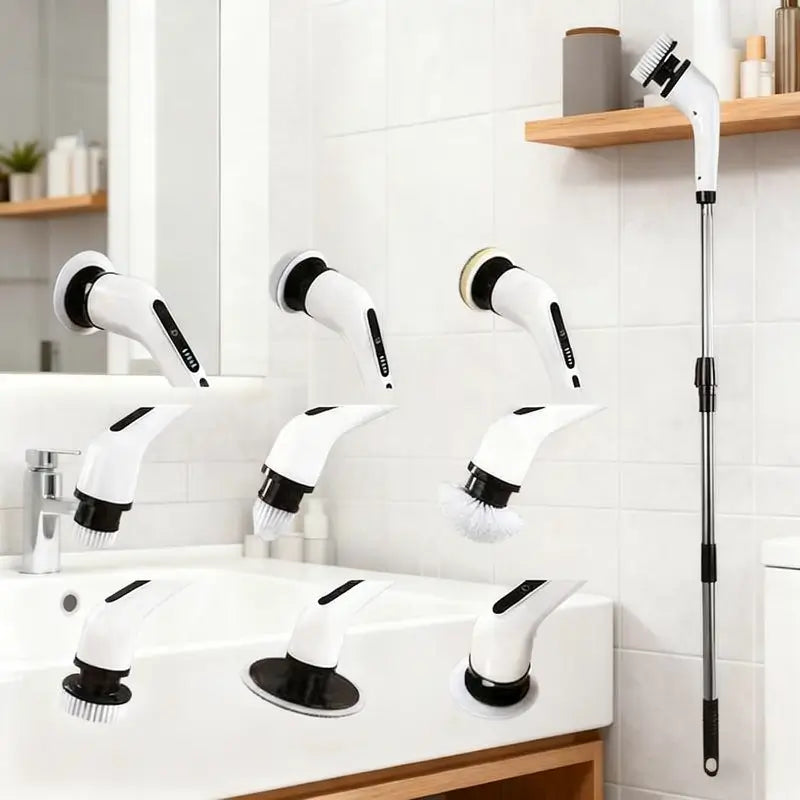 Electric Spin Scrubber Cordless IPX7 Waterproof Cleaning Brush with 9 Brush Heads Extendable Handle 2 Speeds for Shower Bathroom Kitchen Tile and Floor