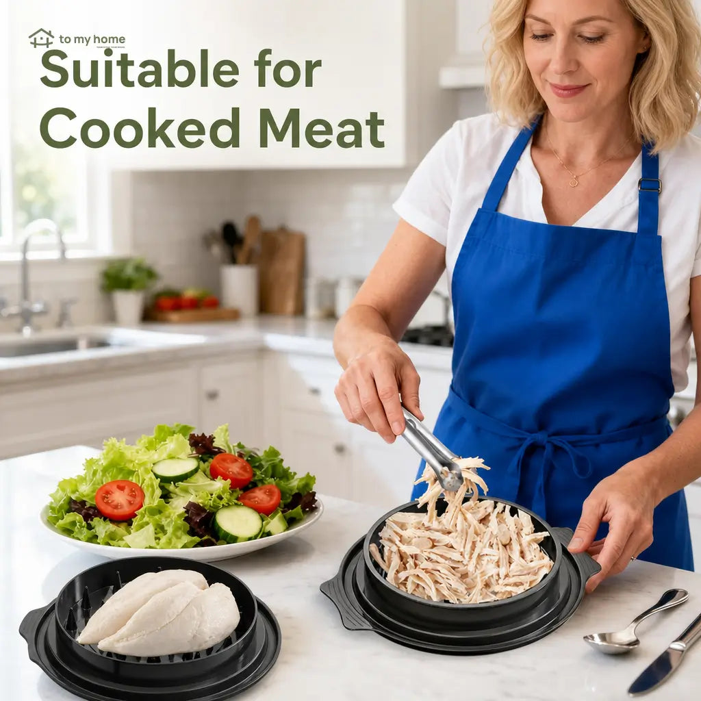Large chicken shredder tool with clear lid and anti-slip base for cooked meat, tacos, salads, and easy weekly family meal prep Tomyhome Global