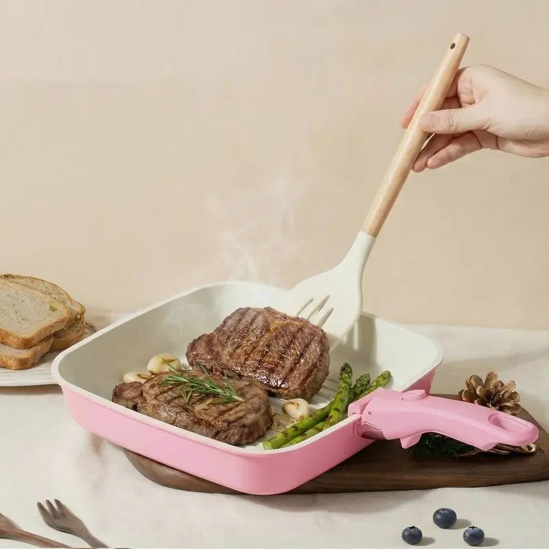 22-Piece Ceramic Non-Stick Cookware Set with Detachable Handles Non-Toxic Space-Saving Pots and Pans for RV Kitchen Induction Healthy Milk Pan Set
