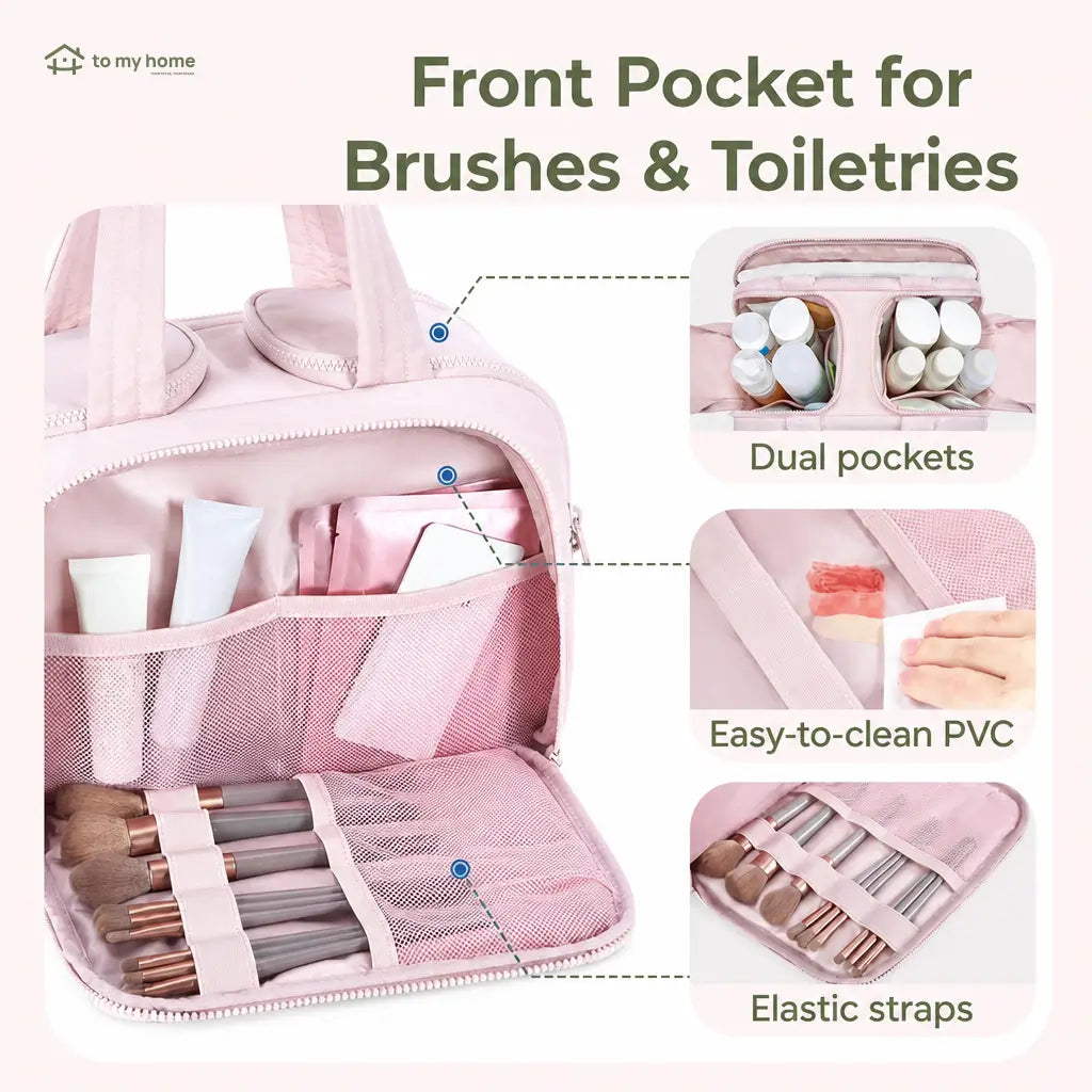 Puffy 4-in-1 travel toiletry bag with waterproof compartments and handles for cosmetics, toiletries, and suitcase organization on weekend getaways and longer trips Tomyhome Global