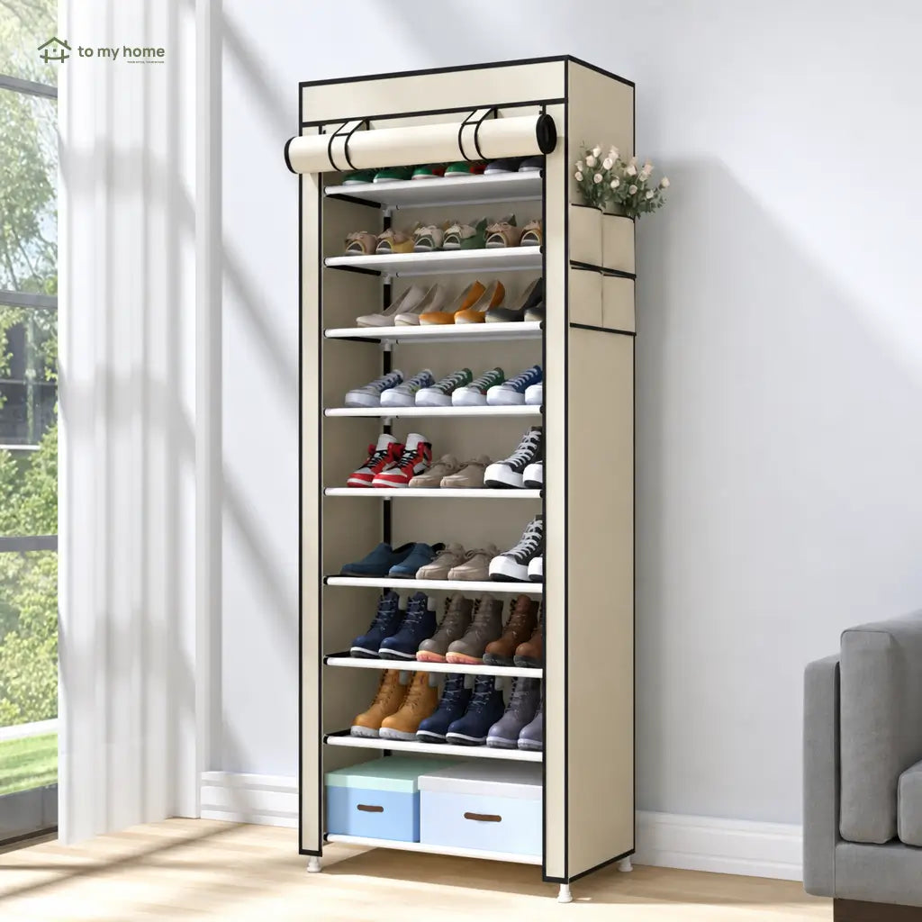 Black 10-Tier Shoe Rack with Dustproof Cover, Adjustable Standing 27-Pair Storage Shelf for Entryways, Closets, Bedrooms and Small Space Home Organization Tomyhome Global