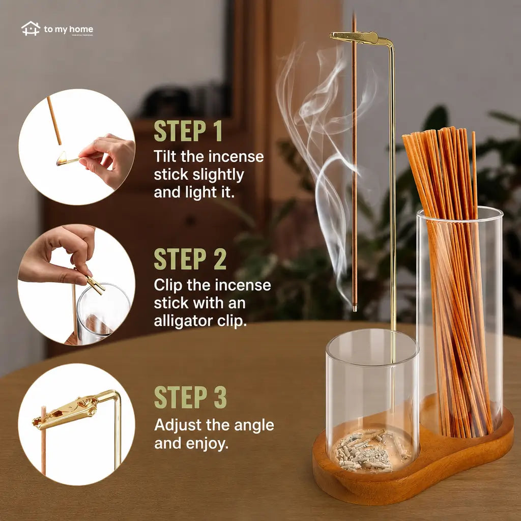2-in-1 wooden incense and candle holder with removable glass ash catcher for meditation, yoga, bedroom and minimalist home decor Tomyhome Global