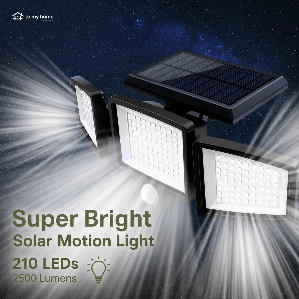 3-head solar motion sensor light, IP65 waterproof 210 LED outdoor security floodlight with remote control for driveway, garden, garage and porch Tomyhome Global