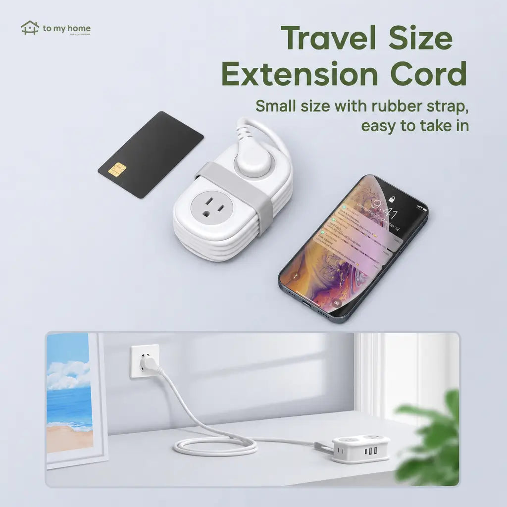 Compact travel power strip with 4 AC outlets, USB-C, flat plug and 1.25 m cord for cruises, hotels and office desks Tomyhome Global