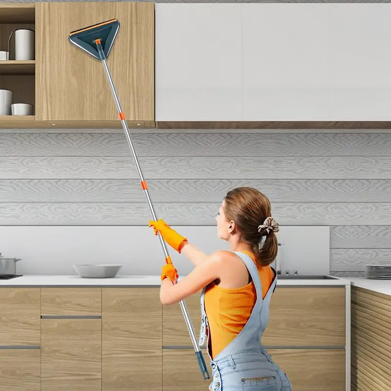 Mocio a Manico Lungo con Testa Rotante 360° per Pareti, Soffitti, Pavimenti e Battiscopa - Set Completo con 6 Panni e Spremi Acqua