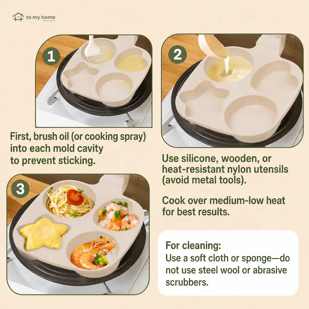 4-Cavity Nonstick Egg Frying Pan with Heart, Star and Round Molds for Fun Daily Breakfasts, Pancakes, Omelets, Toast and Compact Kitchens Tomyhome Global