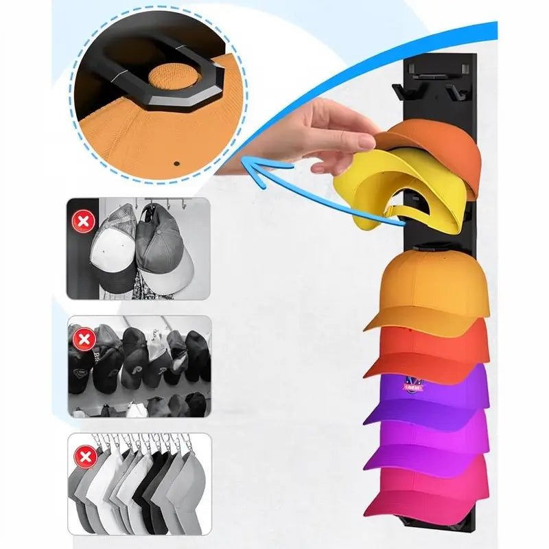 Wall Mounted Baseball Cap Rack Hat Organizer Adhesive Mount Storage for Closet Door Bedroom Space Saving Hat Display Easy Access Sturdy Pack of 2