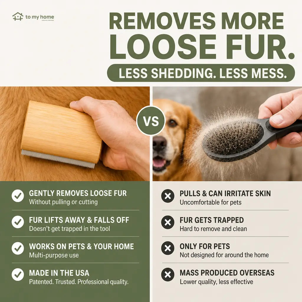 Wooden deshedding brush with stainless steel edge for gentle dog, cat, small animal, and horse grooming plus easy furniture hair removal Tomyhome Global