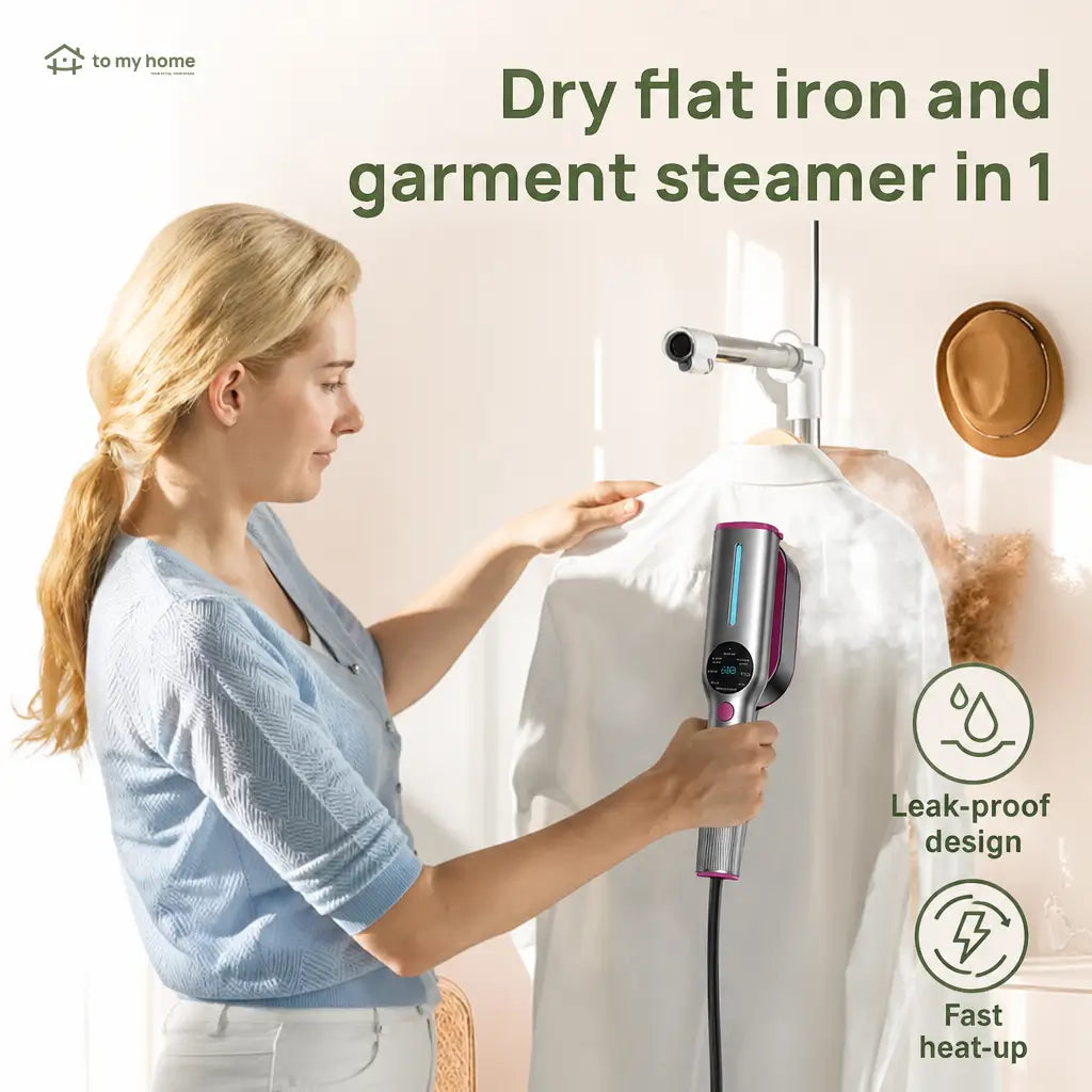 Portable 2-in-1 garment steamer iron with 7 modes, LCD display and swivel handle for travel and quick touch-ups at home Tomyhome Global
