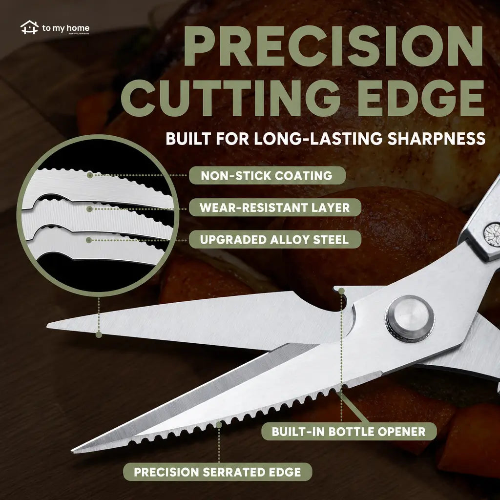 Heavy-duty stainless steel kitchen shears with detachable mirror-polished blades for poultry, fish bones, vegetables, and everyday meal prep at home kitchens Tomyhome Global