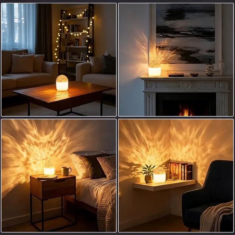 Luz Projetora 3D de Ondas de Água e Mar com Modo RGB de 16 Cores e Controlo Remoto para Relaxamento no Quarto, Ambiente Noturno Romântico e Iluminação Decorativa de Ambiente