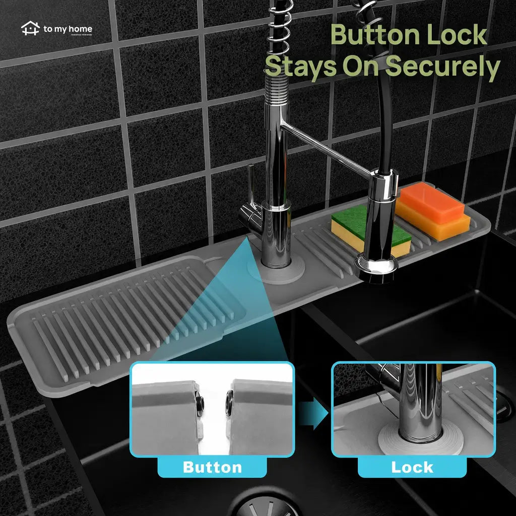 Everyday Silicone Sink Faucet Splash Guard Mat with 5° Self-Draining Slope and Button Lock for Cleaner Kitchen, Bathroom, and RV Counters Tomyhome Global