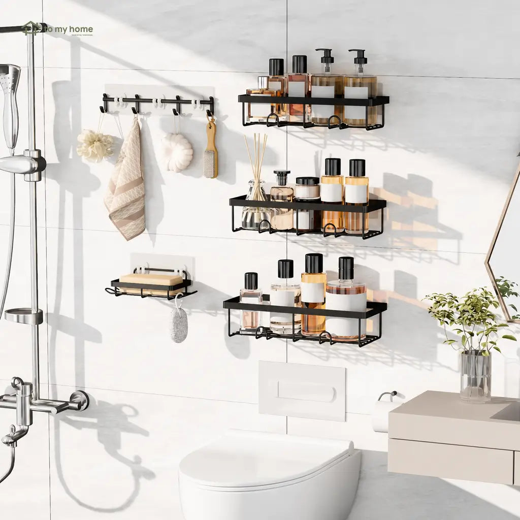 Black No-Drill Shower Caddy 5-Pack with Rust-Resistant Metal Shelves and Removable Hooks for Bathroom Wall Storage and Inside Shower Organization Tomyhome Global