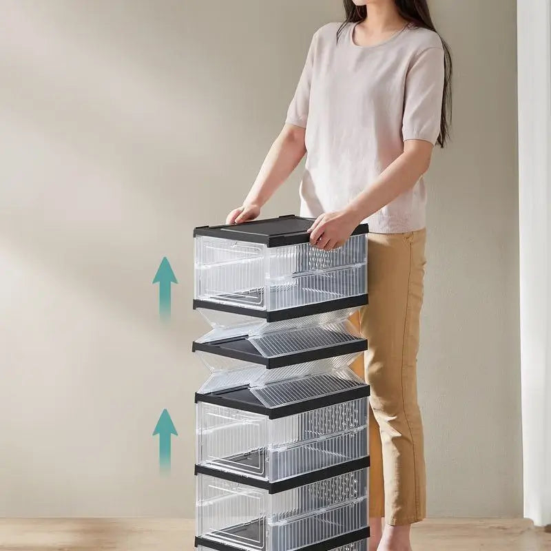 Foldable Stackable Shoe Boxes Clear Plastic Storage for Large Footwear up to 31 cm High-Quality PP Material Space-Saving Design Portable Organizer