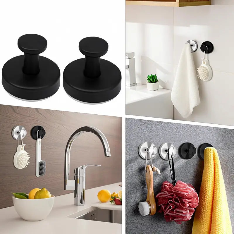 2 PCS Reusable Suction Cup Hooks Heavy Duty Vacuum Wall Hooks for Bathroom Shower Towel Loofah Robe Kitchen Hanging Storage Home Essentials Item