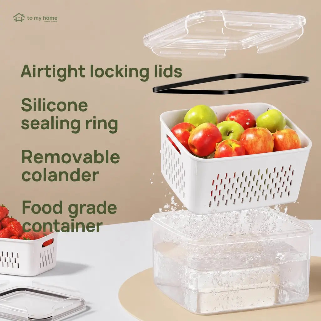 5-Pack Stackable Fridge Organizer Containers with Removable Colanders and Airtight Lids for Produce, Salad, Berries, Leftovers, and Meat Tomyhome Global