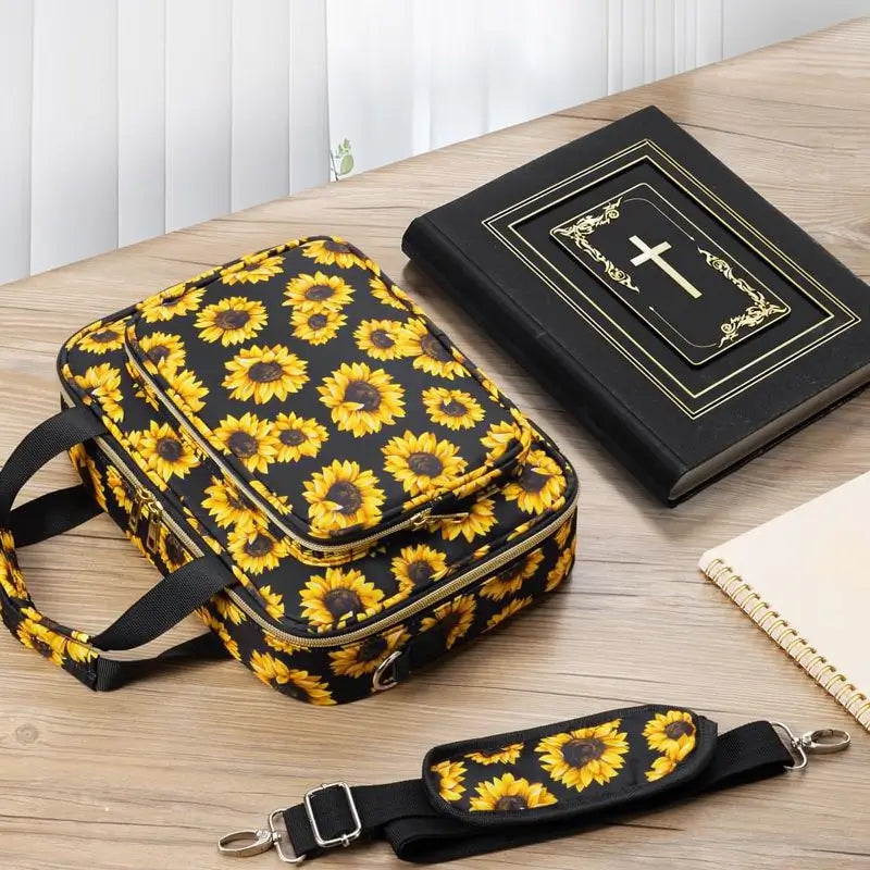 Large Bible Bag with Shoulder Strap, Multi-use Case for Women, Protective Storage with Tabs and Highlighters, Practical Christian Gift for Study